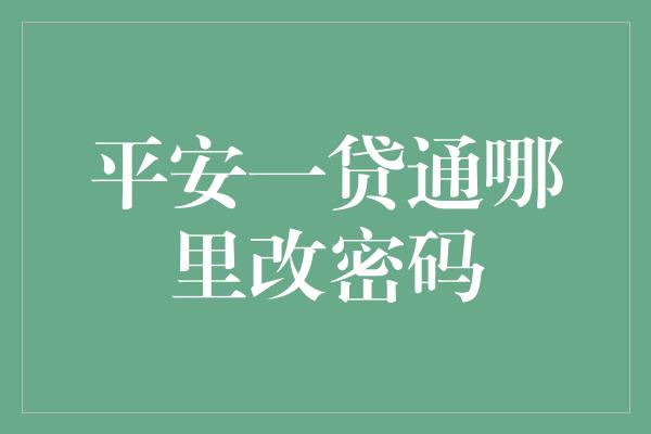 平安一贷通哪里改密码