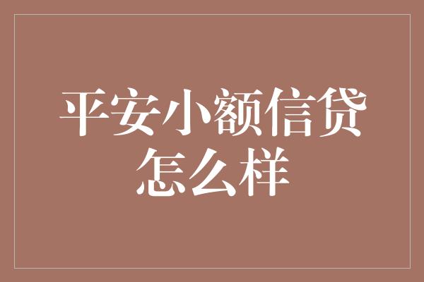 平安小额信贷怎么样