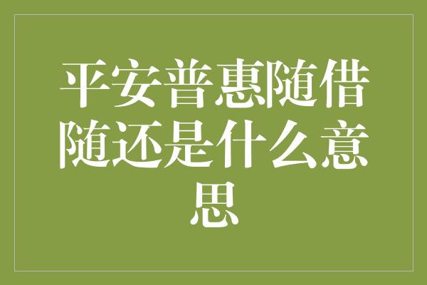 平安普惠随借随还是什么意思