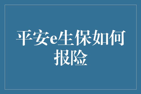 平安e生保如何报险