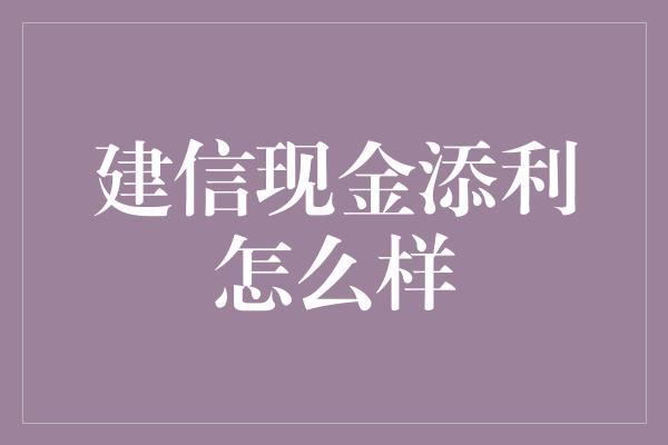 建信现金添利怎么样