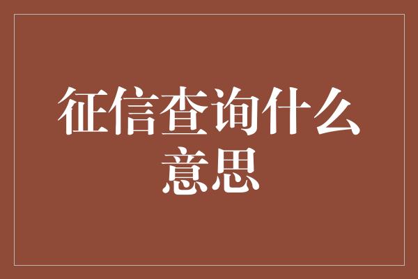 征信查询什么意思