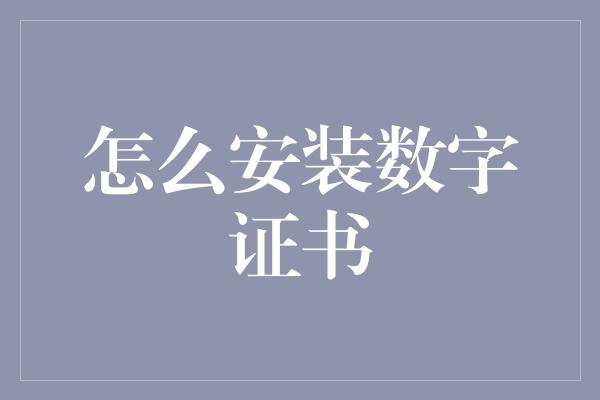 怎么安装数字证书