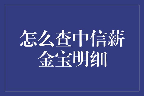 怎么查中信薪金宝明细