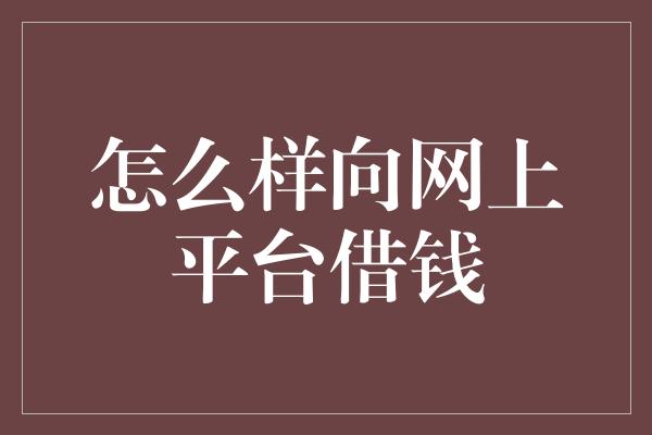 怎么样向网上平台借钱