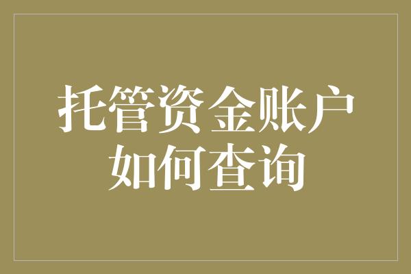 托管资金账户如何查询