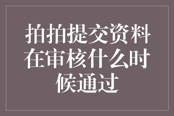 拍拍提交资料在审核什么时候通过