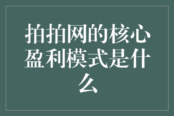 拍拍网的核心盈利模式是什么