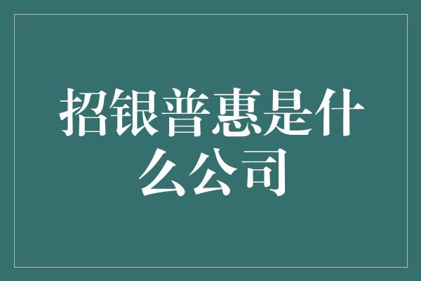 招银普惠是什么公司