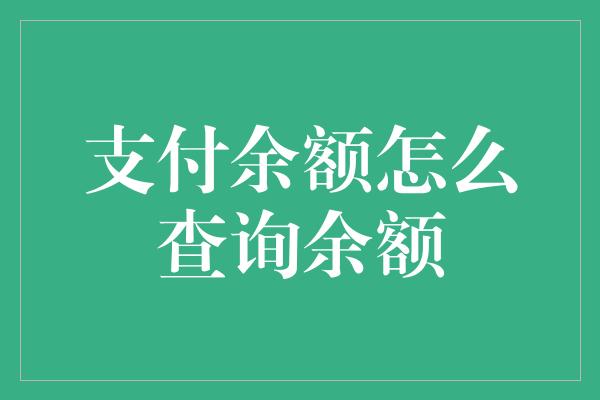 支付余额怎么查询余额