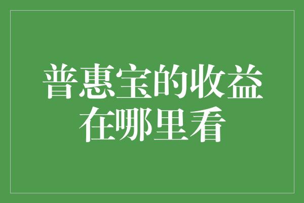 普惠宝的收益在哪里看