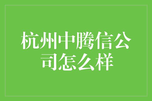 杭州中腾信公司怎么样