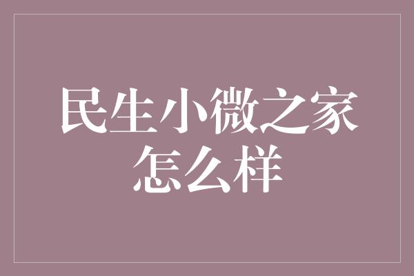 民生小微之家怎么样