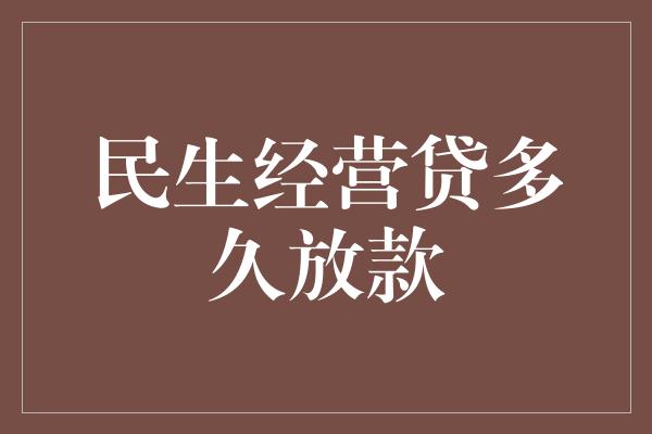 民生经营贷多久放款