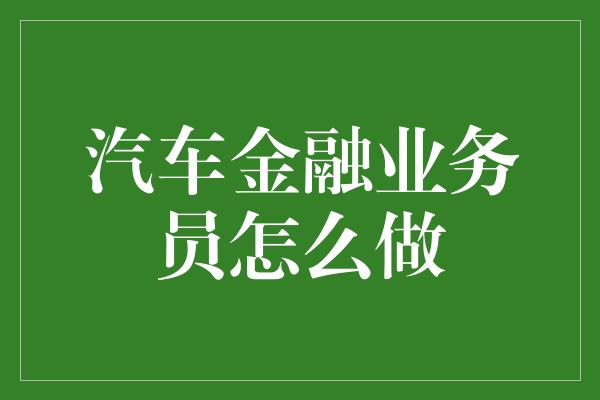 汽车金融业务员怎么做