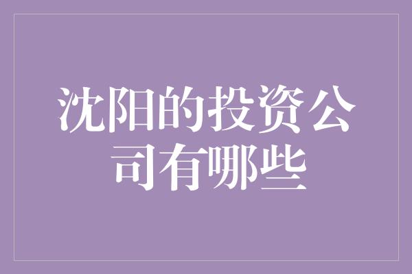 沈阳的投资公司有哪些