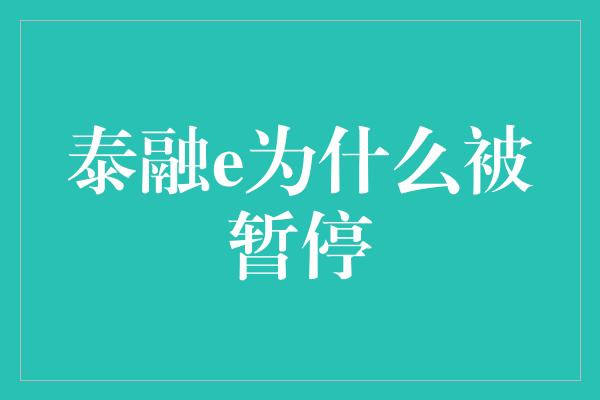 泰融e为什么被暂停