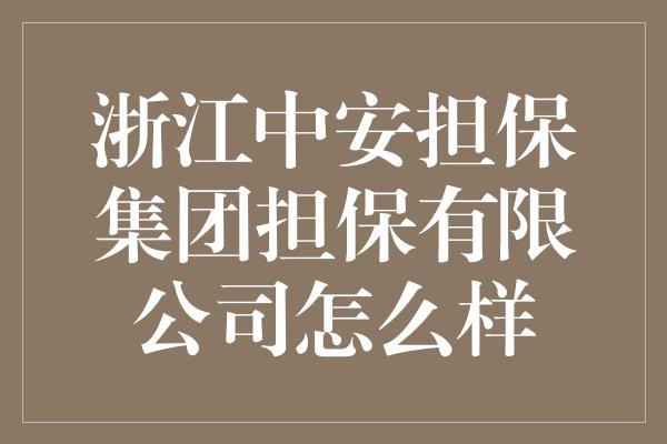 浙江中安担保集团担保有限公司怎么样