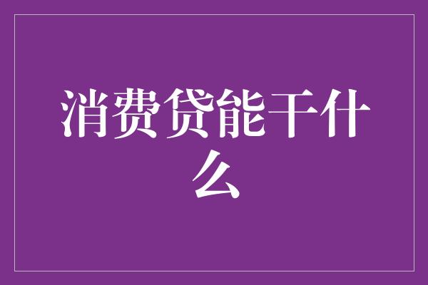 消费贷能干什么