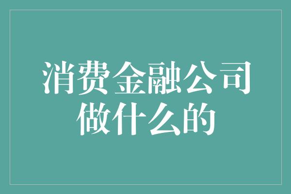 消费金融公司做什么的