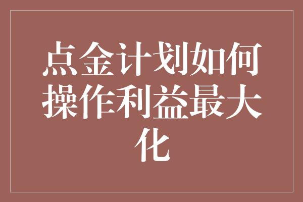 点金计划如何操作利益最大化