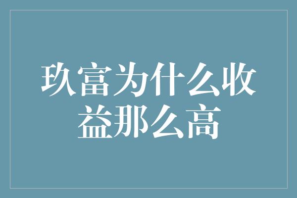 玖富为什么收益那么高