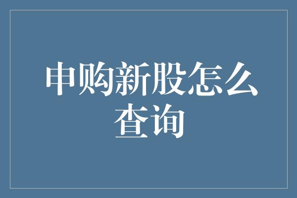 申购新股怎么查询