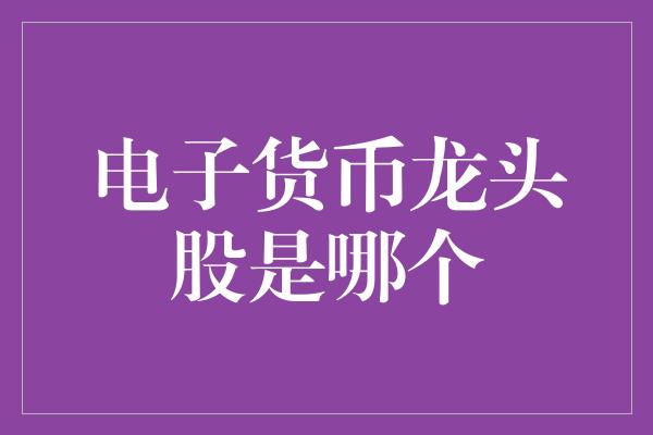 电子货币龙头股是哪个