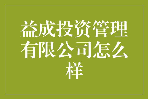 益成投资管理有限公司怎么样