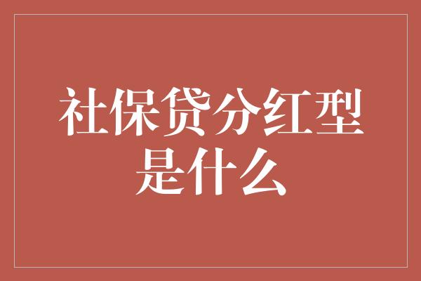 社保贷分红型是什么