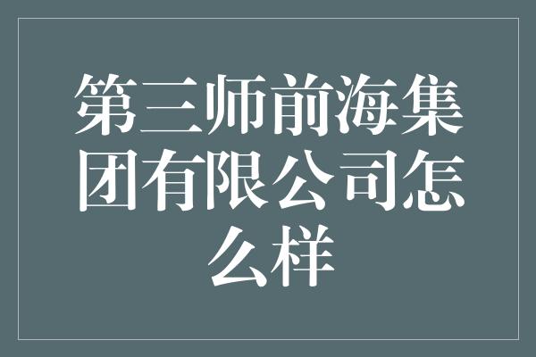 第三师前海集团有限公司怎么样