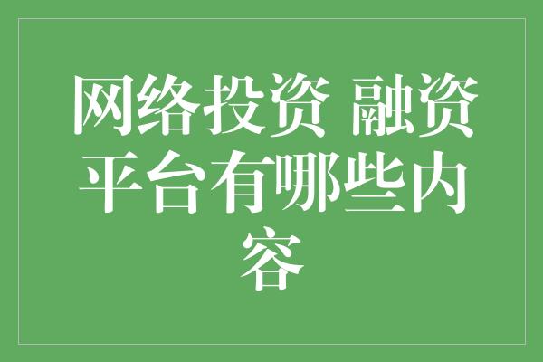 网络投资 融资平台有哪些内容