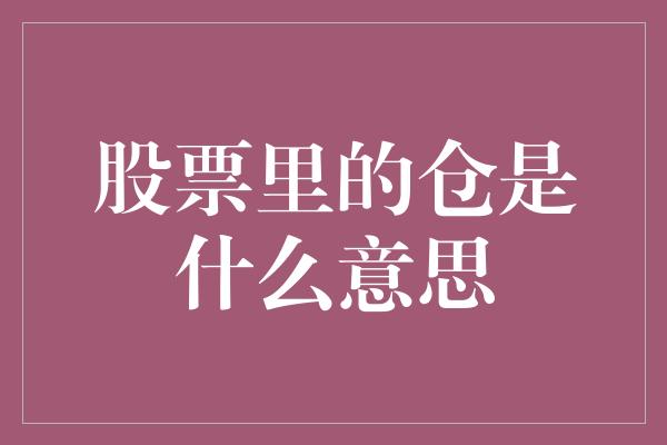 股票里的仓是什么意思