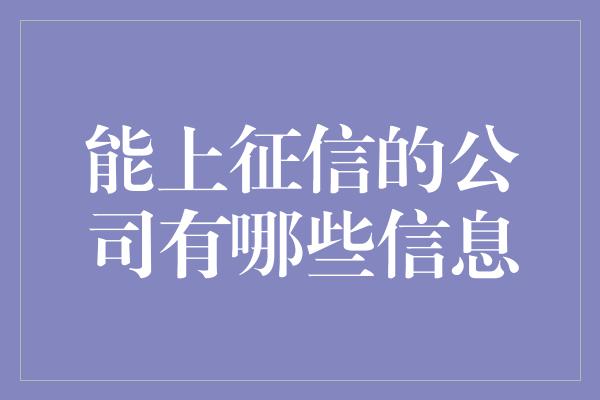 能上征信的公司有哪些信息