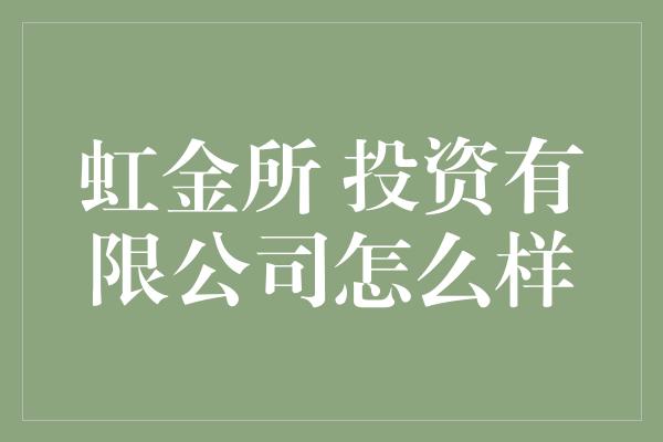 虹金所 投资有限公司怎么样