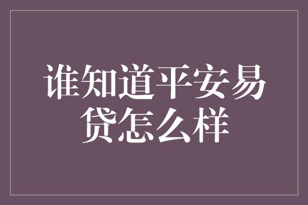 谁知道平安易贷怎么样