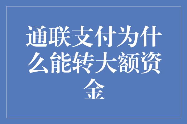 通联支付为什么能转大额资金