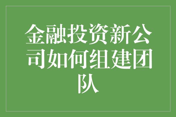 金融投资新公司如何组建团队