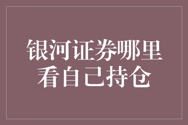 银河证券哪里看自己持仓