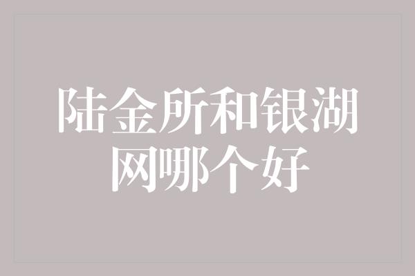 陆金所和银湖网哪个好