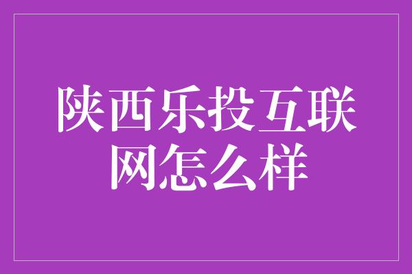 陕西乐投互联网怎么样