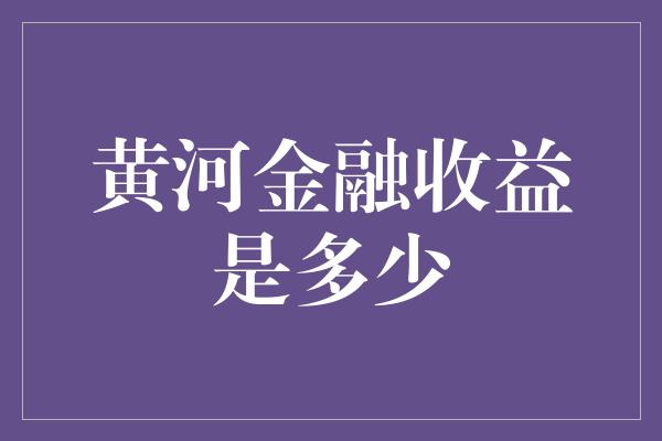 黄河金融收益是多少