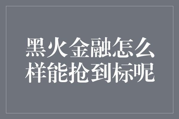 黑火金融怎么样能抢到标呢