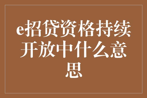 e招贷资格持续开放中什么意思