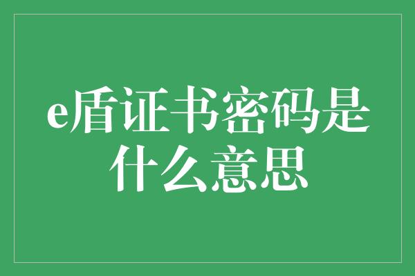 e盾证书密码是什么意思