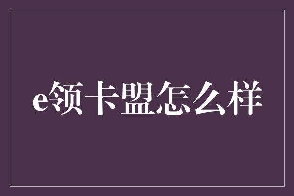 e领卡盟怎么样